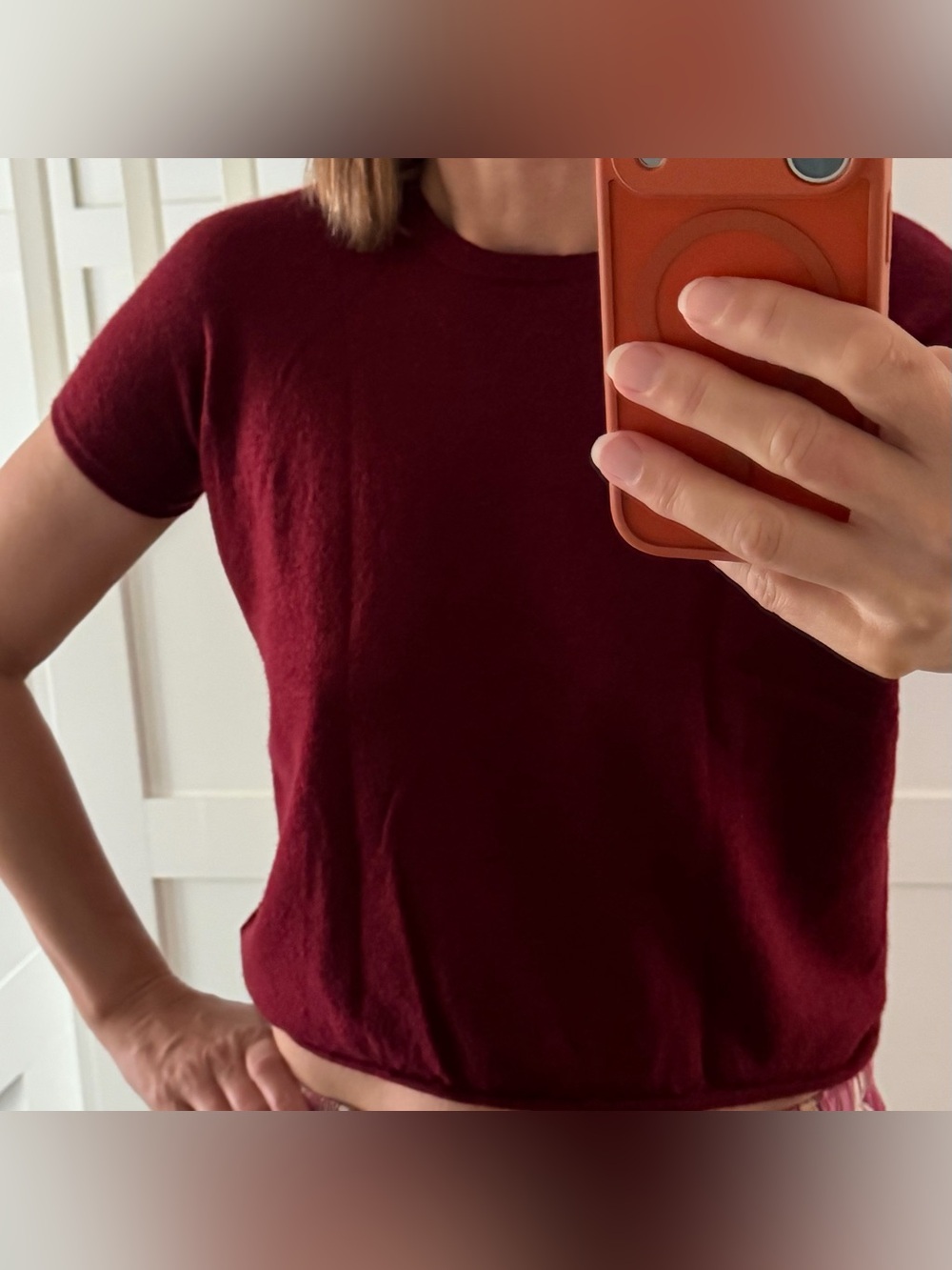 Eric Bombard Women's Crew Neck Burgundy Cashmere Sweater Top Crop Quite Luxury S
